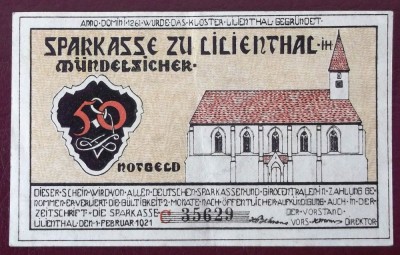 Germania notgeld 50 pfennig 1921 Lilienthal ** foto