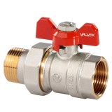 Robinet de trecere cu bila Valvex Oro, alama nichelata, cu racord olandez, DN 15, PN 16, maner fluture