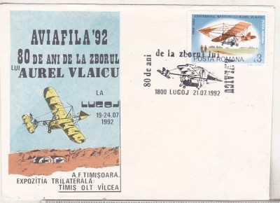 bnk fil Plic ocazional Aviafila 92 - 80 ani de la zborul lui Aurel Vlaicu la Lugoj foto