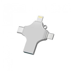 Stick USB-C, Axeloni &reg;, conexiune 4 in 1 Lightning, MicroUSB, Type-C si USB, compatibil cu smartphone iOS si Android, 128GB, Gri