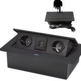 Priza electrica incastrabila ATOMKIT cu design modern si elegant, finisaj premium aluminiu, 2 prize 16A, incarcator USB dublu 2.1A, buton pop-up, mont