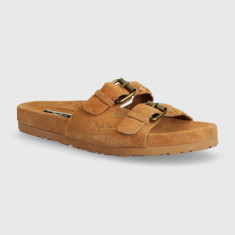 Pepe Jeans papuci din piele PLS80004 femei, culoarea maro, OBAN BRAID