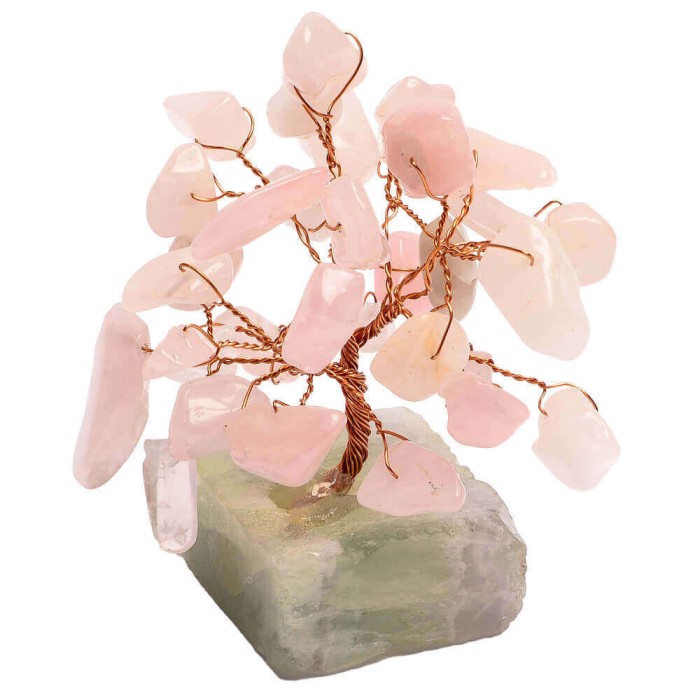 Copac cu cristale Cuart Roz naturale, piatra iubirii pure,suport pietre semipretioase, 8 cm