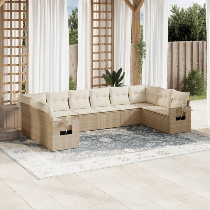 vidaXL Set canapele de grădină cu perne, 10 piese, bej, poliratan 3253005