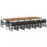 Set mobilier de gradina cu perne, 13 piese, negru, poliratan