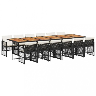 Set mobilier de gradina cu perne, 13 piese, negru, poliratan foto