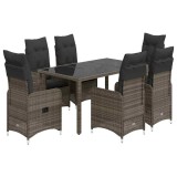 Cumpara ieftin Set bistro de gradina cu perne, 5 piese, gri, poliratan