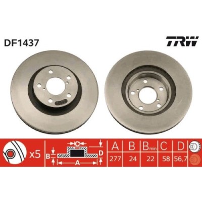 Set discuri frana fata TRW Subaru Brz 2012- Forester 1997-2012; Impreza 1992-2011 Impreza (Gj ) 2011- Legacy I 1989-2015 Legacy Outback (Bg) 1996-199 foto