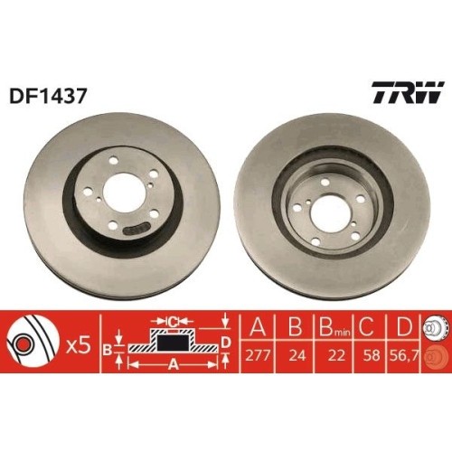 Set discuri frana fata TRW Subaru Brz 2012- Forester 1997-2012; Impreza 1992-2011 Impreza (Gj ) 2011- Legacy I 1989-2015 Legacy Outback (Bg) 1996-199