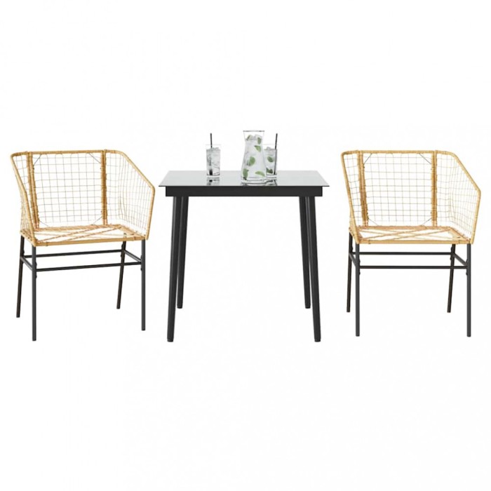 vidaXL Set de masă pentru grădină, 3 piese, gri, poliratan sticlă 3334492