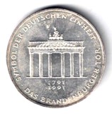 GERMANIA 10 MARCI MARK 1991 A ARGINT BRANDENBURGER TOR XF AUNC, Europa