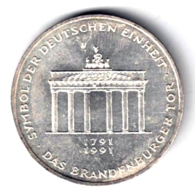 GERMANIA 10 MARCI MARK 1991 A ARGINT BRANDENBURGER TOR XF AUNC foto