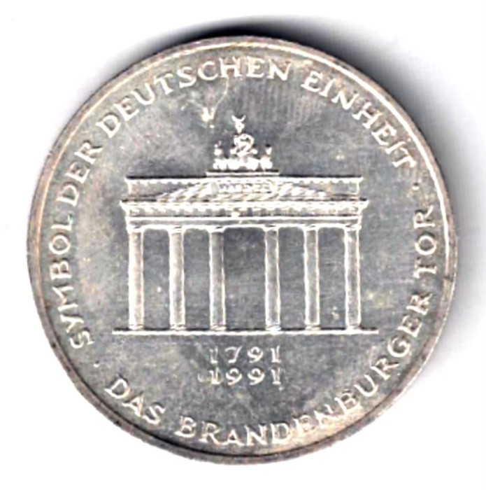 GERMANIA 10 MARCI MARK 1991 A ARGINT BRANDENBURGER TOR XF AUNC