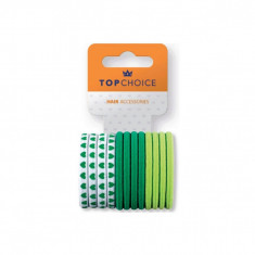 Elastic de par Top Choice, set de 12 bucati asortate, in nuante de verde