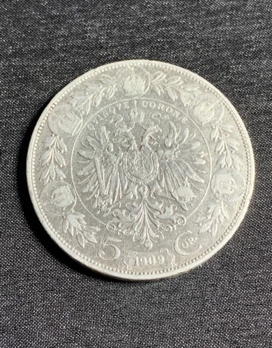 Moneda 5 coroane 1909 Austro-Ungaria argint