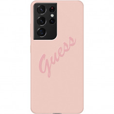 Husa TPU Guess Vintage Script pentru Samsung Galaxy S21 Ultra 5G, Roz GUHCS21LLSVSPI