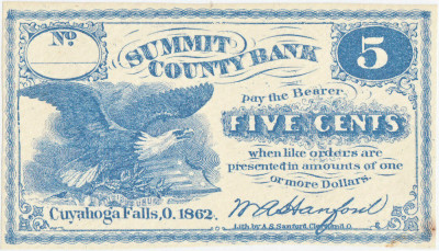 1862, 5 Cents (OH-S-880) - Cuyahoga Falls, Ohio - SUA - stare CU foto