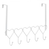 Cuier Metalic Ușă, Inimă, 5 C&acirc;rlige, Alb, 41x30 cm, Oem
