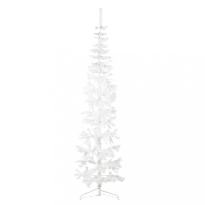 Jumatate brad de Craciun subtire cu suport, alb, 210 cm foto