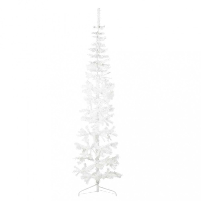Jumatate brad de Craciun subtire cu suport, alb, 210 cm