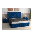 Pat Tapitat Eric Albastru + Saltea Lux Ortopedica + Noptiere Tapitate 160x200cm