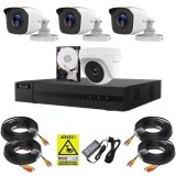 Sistem supraveghere complet Hilook, 3 camere de exterior, Full HD 2MP, infrarosu 20m, 1 camera de interior 2MP Full HD, IR 20m, Vizualizare de pe mobi