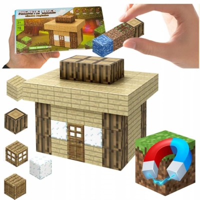 Set Cuburi Magnetice tip Minecraft- 78 Piese, Dimensiune Cutie 22x11 cm, Cub 2x2 cm foto