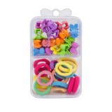 Cumpara ieftin Set 25 elastice textile 1,5 cm si 16 cleme mini model ursulet, cutie organizator transparenta, multicolor