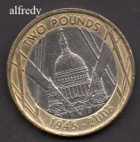 Anglia, Marea Britanie, 2005 2 Pounds, Comemorativa, WW II, St. Paul&#039;s Church
