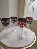 Set 4 pahare cristal rubin tăiate manual
