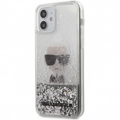 Husa TPU Karl Lagerfeld pentru Apple iPhone 12 Pro Max, Liquid Glitter Iconic, Argintie KLHCP12LGLIKSL