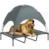 PawHut Pat pentru c&acirc;ini ridicat cu umbrelă, pat de camping pentru c&acirc;ini și pisici pe picioare din material Oxford respirabil, anti-UV cadru metalic ge