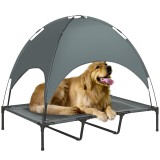 PawHut Pat pentru c&acirc;ini ridicat cu umbrelă, pat de camping pentru c&acirc;ini și pisici pe picioare din material Oxford respirabil, anti-UV cadru metalic ge