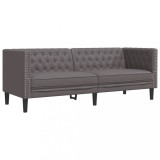 Cumpara ieftin Canapea Chesterfield cu 3 locuri, gri, piele ecologica