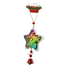 Ornament de brad stea din paiete, flippy, multicolor, lemn, 18 cm