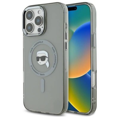 Husa MagSafe pentru Apple iPhone 16 Pro Max, Karl Lagerfeld, IML Metal Karl&amp;#039;s Head, Neagra foto