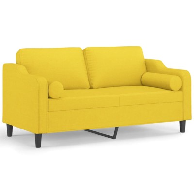 Canapea cu 2 locuri cu pernute, galben deschis, 140 cm, textil foto