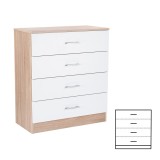 Comoda Miami 4 sertare, 80x92 cm, Alb-Stejar Sonoma, PAL, Living/Dormitor/Hol