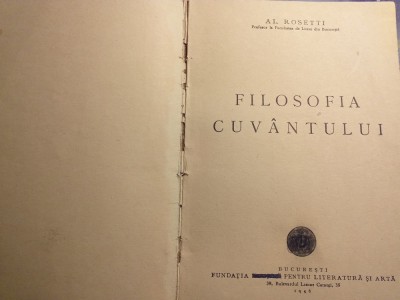 Filosofia cuvantului - Al.Rosetti foto
