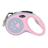 Lesa automata retractabila, flippy, pentru caini, 3m, 20 kg, abs/nylon, roz/gri, 8x12x4 cm