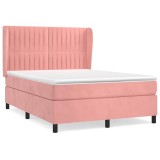 Cumpara ieftin Pat box spring cu saltea, roz, 140x190 cm, catifea