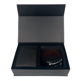 Cumpara ieftin Set cadou pentru barbati, Portofel + Curea, piele naturala, model elegant, Negru, SET1