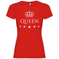 Tricou dama Queen, 100% Bumbac, rosu/alb foto