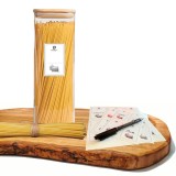 Cumpara ieftin Recipient depozitare alimente, borcan din sticla borosilicata 2L, capac etans, Koken Organizare, Patrat, Capac Bambus, Autocolante, marker