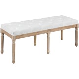 HOMCOM Bancă Tapițată &icirc;n Stil Vintage pentru Hol și Dormitor cu &Icirc;nveliș Textil și Picioare din Lemn, 117x40x48 cm, Crem | Aosom Romania