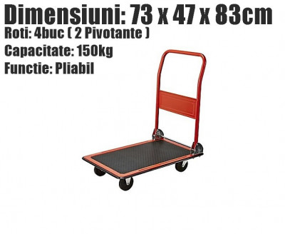 Platforma Carucior Pliabil Transport Manuala Roti 150kg + LIVRARE GRATUITA ! foto