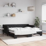 vidaXL Pat de zi cu extensie, negru, 90x190 cm, textil