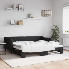 vidaXL Pat de zi cu extensie, negru, 90x190 cm, textil 3197438