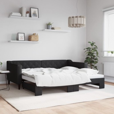 vidaXL Pat de zi cu extensie, negru, 90x190 cm, textil 3197438 foto