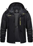 Geaca outdoor pentru barbati TACVASEN, rezistenta la apa si vant, respirabila, gluga detasabila, 5 buzunare, poliester, verde militar -L